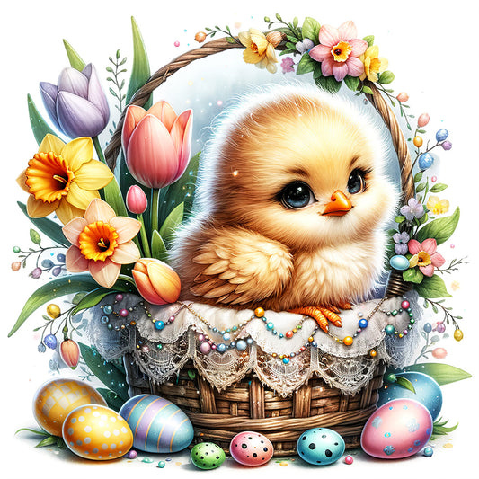 Chick In Flower Basket - Full Round Drill Diamond Painting 30*30CM