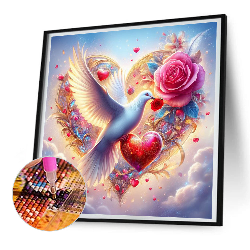 White Dove And Dreamy Rose - Full Round Drill Diamond Painting 30*30CM