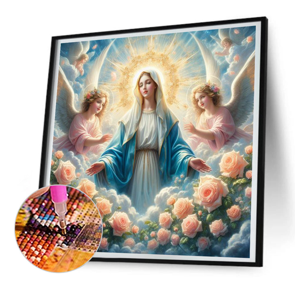 Flowers, Madonna And Angels - Full Round Drill Diamond Painting 30*30CM