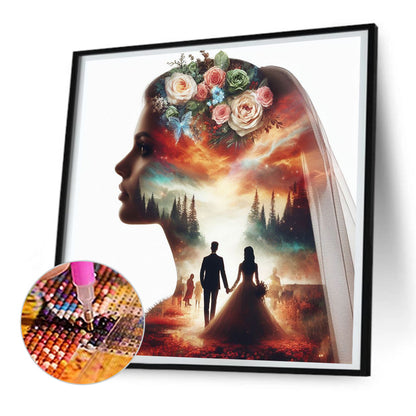 Romantic Wedding Silhouette - Full Round Drill Diamond Painting 30*30CM