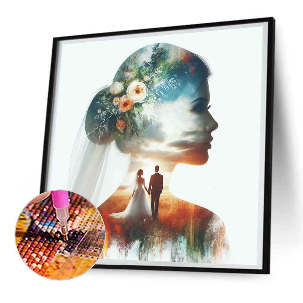 Romantic Wedding Silhouette - Full Round Drill Diamond Painting 30*30CM