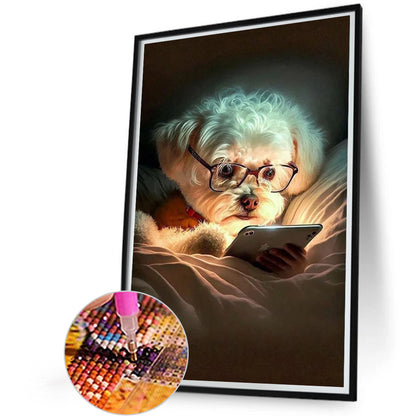 Reading Puppy - Full Round Drill Diamond Painting 45*60CM