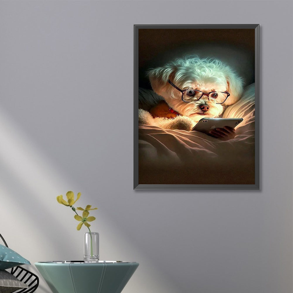 Reading Puppy - Full Round Drill Diamond Painting 45*60CM