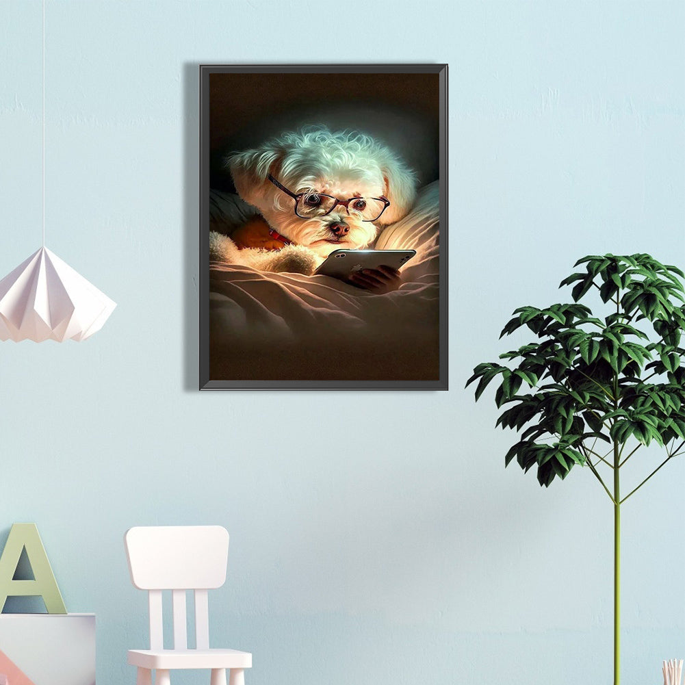 Reading Puppy - Full Round Drill Diamond Painting 45*60CM