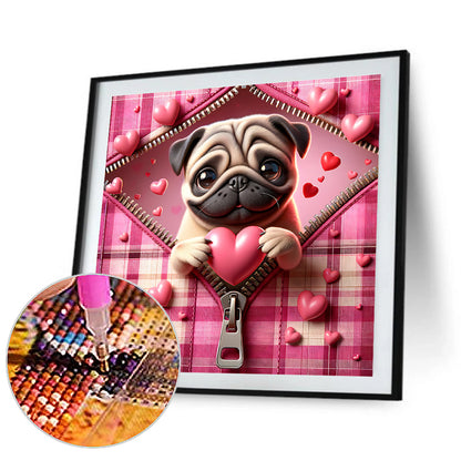 Pink Love Puppy-Bago - Full Round Drill Diamond Painting 30*30CM