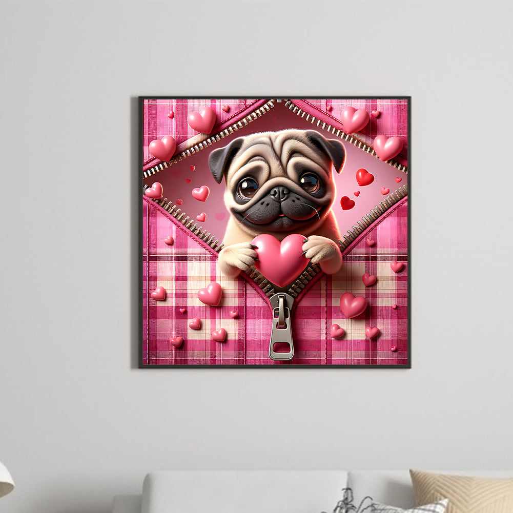 Pink Love Puppy-Bago - Full Round Drill Diamond Painting 30*30CM