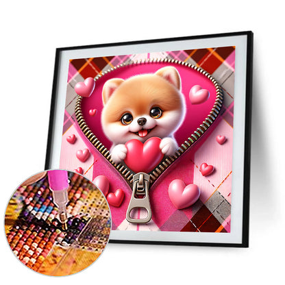 Pink Love Puppy-Shiba Inu - Full Round Drill Diamond Painting 30*30CM