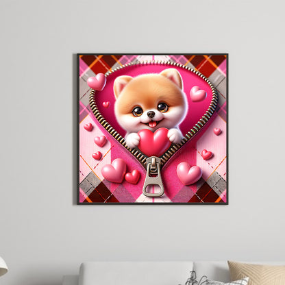 Pink Love Puppy-Shiba Inu - Full Round Drill Diamond Painting 30*30CM