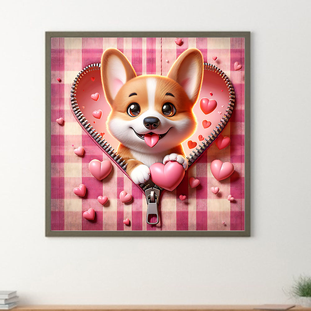 Pink Love Puppy-Corgi - Full Round Drill Diamond Painting 30*30CM