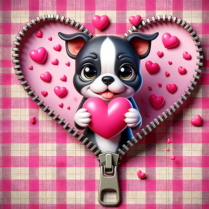 Pink Love Puppy-Valentine Day Boston Terrier - Full Round Drill Diamond Painting 30*30CM