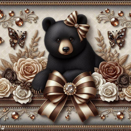 Flowers Black Bear - Full Round Drill Diamond Painting 30*30CM