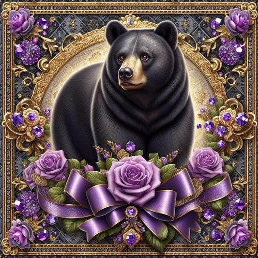 Flowers Black Bear - Full Round Drill Diamond Painting 30*30CM