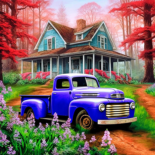 Classic Car In The Woods - Full Round Drill Diamond Painting 30*30CM