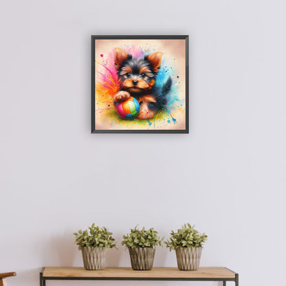 Ball With Little Yorkshire Terrier - Full Round Drill Diamond Painting 30*30CM