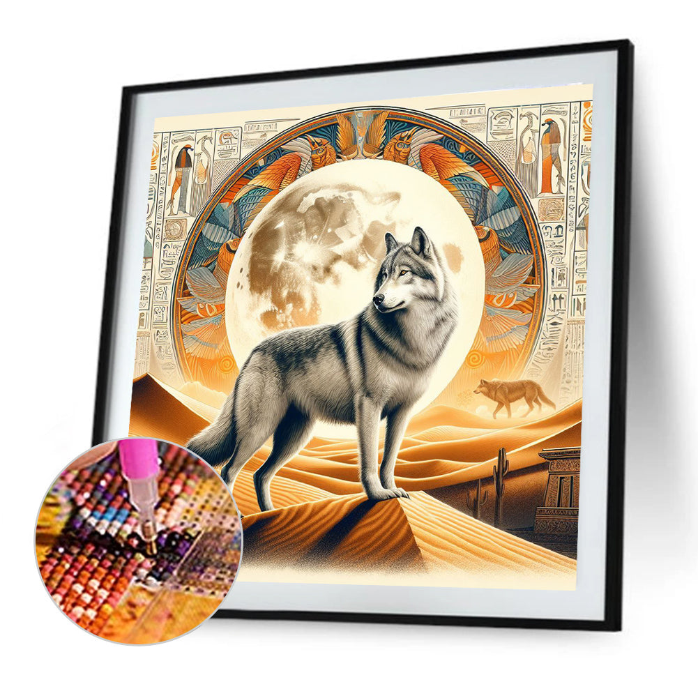 Ancient Egyptian Culture And Wolves - Full Round Drill Diamond Painting 40*40CM