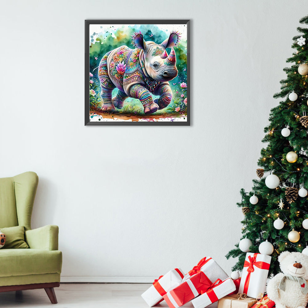 Indian Colorful Rhinoceros - Full Round Drill Diamond Painting 40*40CM