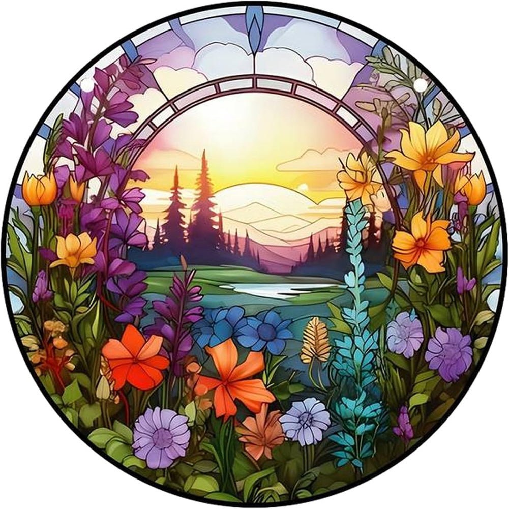 Round Flower Landscape - Full Round Drill Diamond Painting 30*30CM