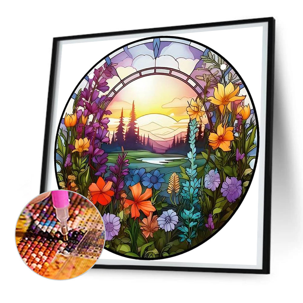 Round Flower Landscape - Full Round Drill Diamond Painting 30*30CM