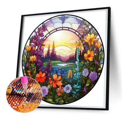 Round Flower Landscape - Full Round Drill Diamond Painting 30*30CM