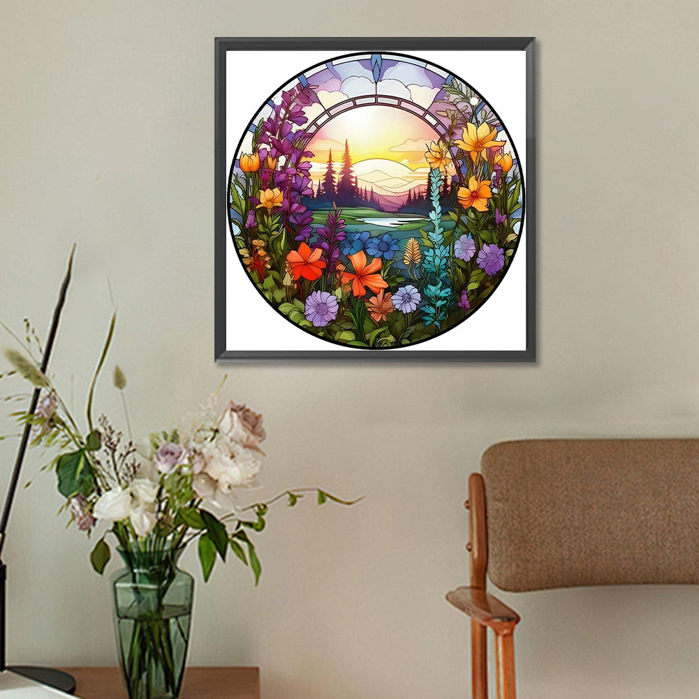 Round Flower Landscape - Full Round Drill Diamond Painting 30*30CM