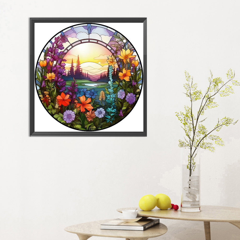 Round Flower Landscape - Full Round Drill Diamond Painting 30*30CM