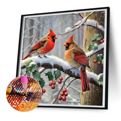 Snow Cardinal - Full Round Drill Diamond Painting 30*30CM