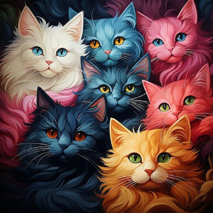 Multi Color Cat - Full Round Drill Diamond Painting 30*30CM