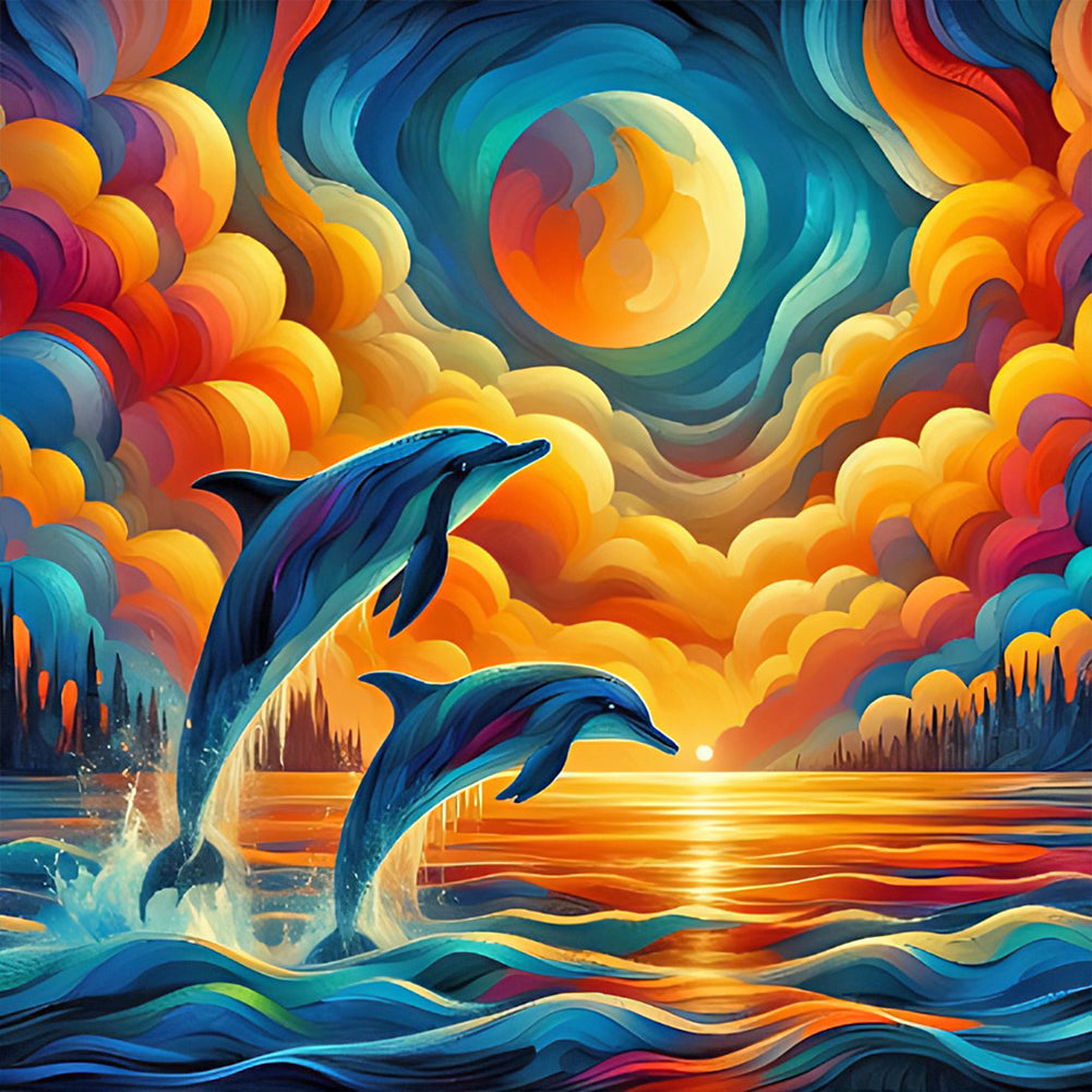 Sunset Dolphin - Full Round Drill Diamond Painting 40*40CM