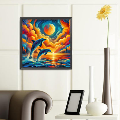 Sunset Dolphin - Full Round Drill Diamond Painting 40*40CM