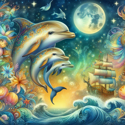 Three Dolphins - Full Round Drill Diamond Painting 40*40CM