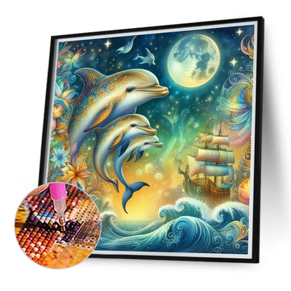 Three Dolphins - Full Round Drill Diamond Painting 40*40CM