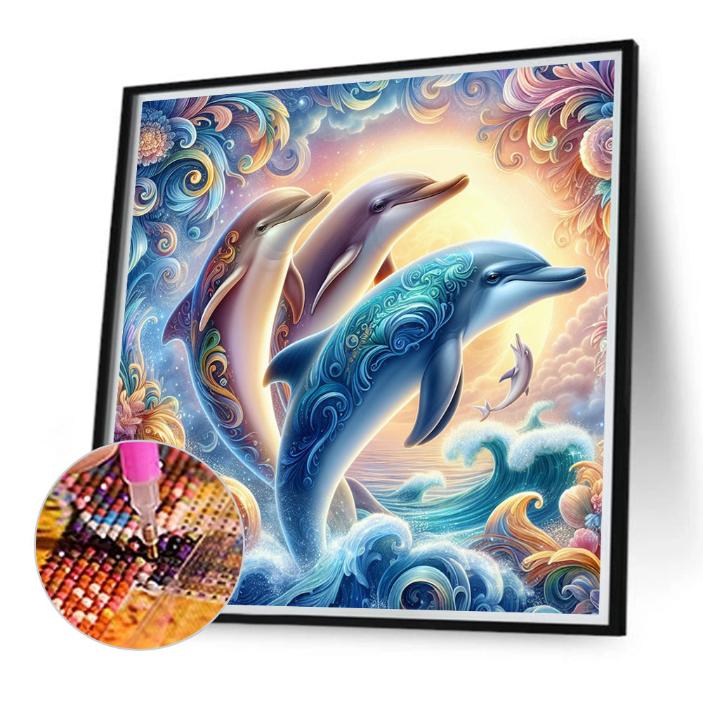 Four Dolphins - Full Round Drill Diamond Painting 40*40CM