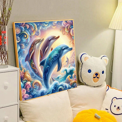 Four Dolphins - Full Round Drill Diamond Painting 40*40CM