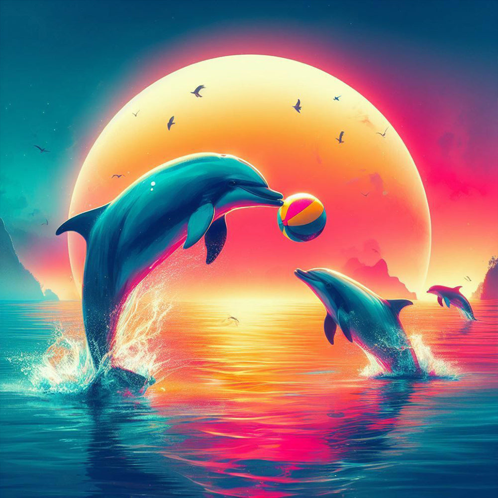 Happy Dolphin - Full Round Drill Diamond Painting 40*40CM