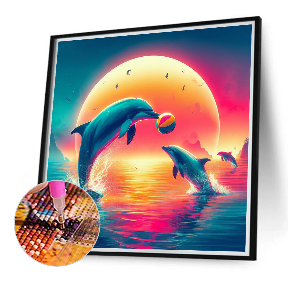 Happy Dolphin - Full Round Drill Diamond Painting 40*40CM