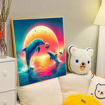 Happy Dolphin - Full Round Drill Diamond Painting 40*40CM