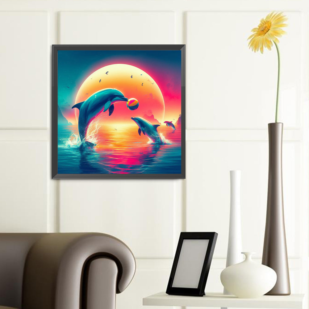 Happy Dolphin - Full Round Drill Diamond Painting 40*40CM