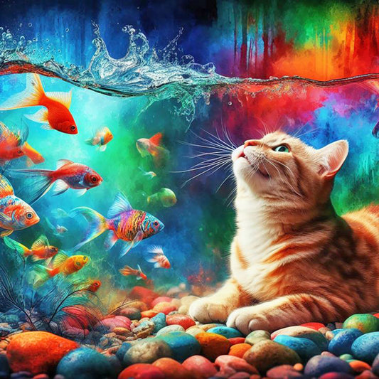 Goldfish And Orange Cat - Full Round Drill Diamond Painting 40*40CM