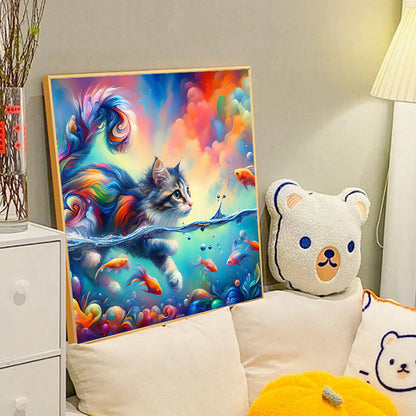 Goldfish And Colorful Cat - Full Round Drill Diamond Painting 40*40CM