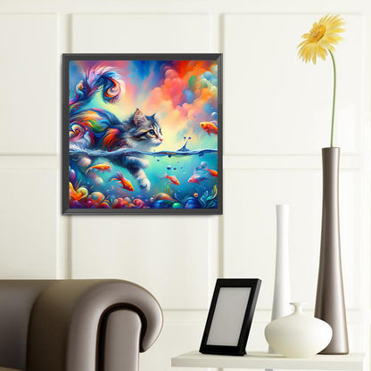 Goldfish And Colorful Cat - Full Round Drill Diamond Painting 40*40CM