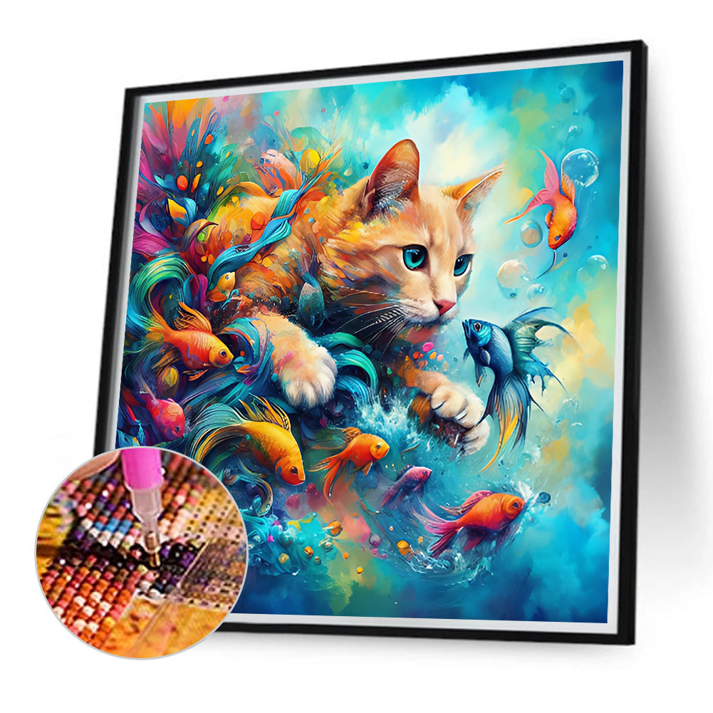 Goldfish And Orange Cat - Full Round Drill Diamond Painting 40*40CM