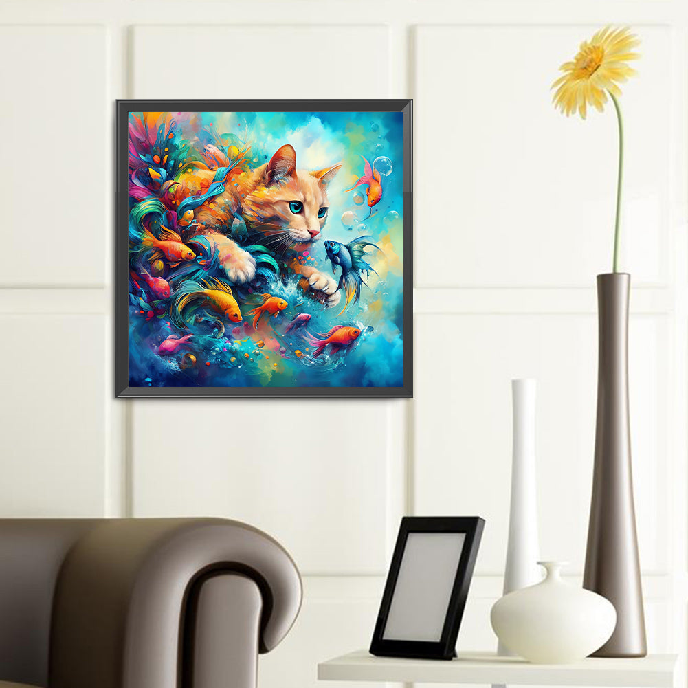 Goldfish And Orange Cat - Full Round Drill Diamond Painting 40*40CM