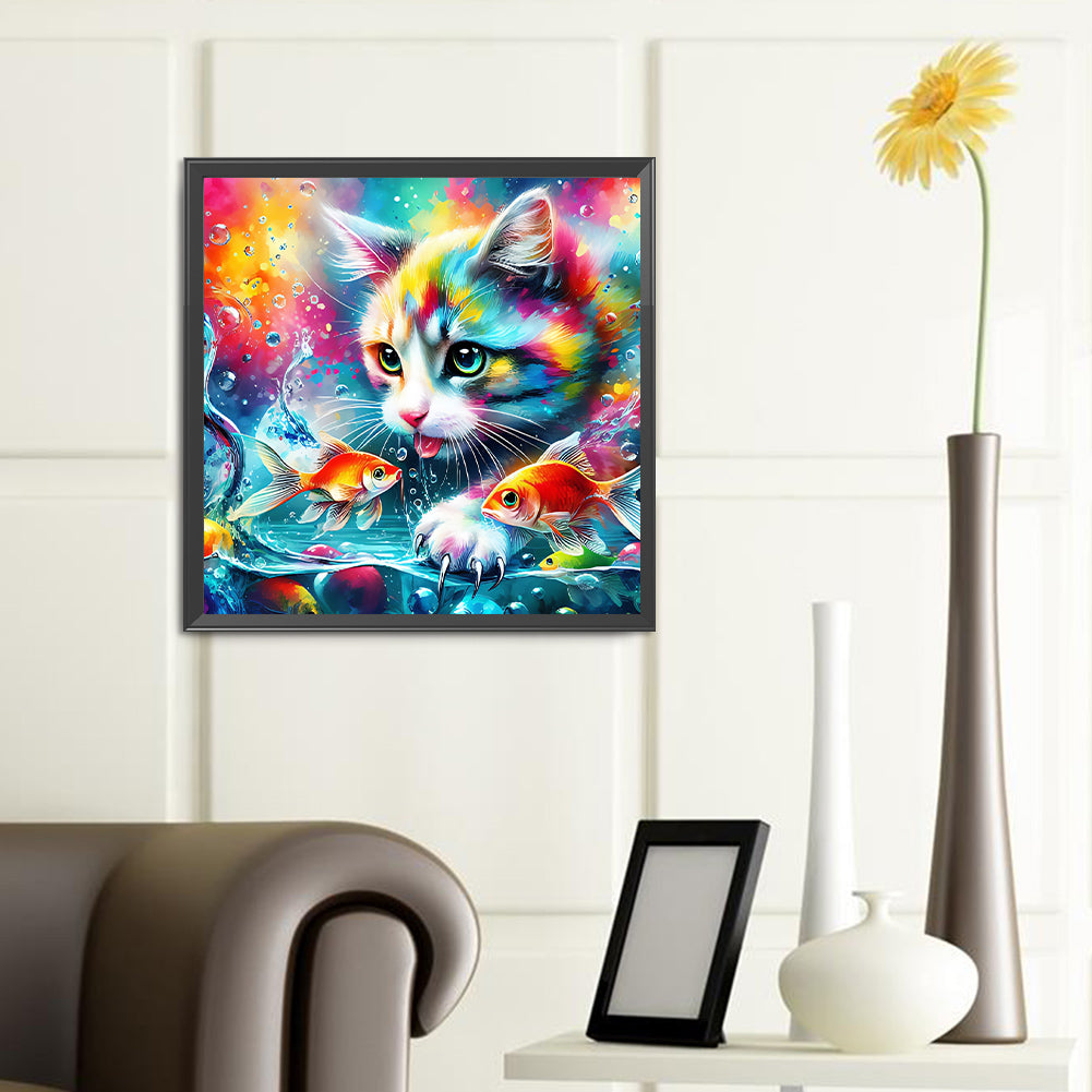 Goldfish And Colorful Cat - Full Round Drill Diamond Painting 40*40CM