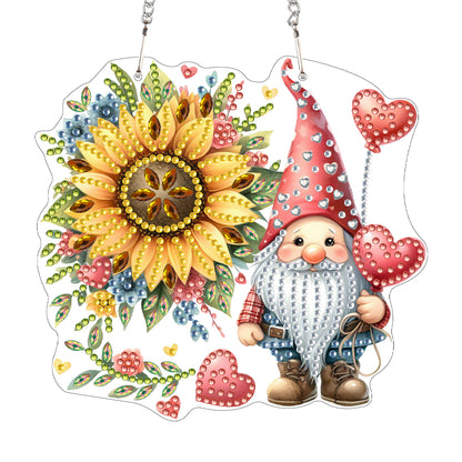 Acrylic Gnome Diamond Art Hanging Pendant for Window Decor (Sunflower Gnome)