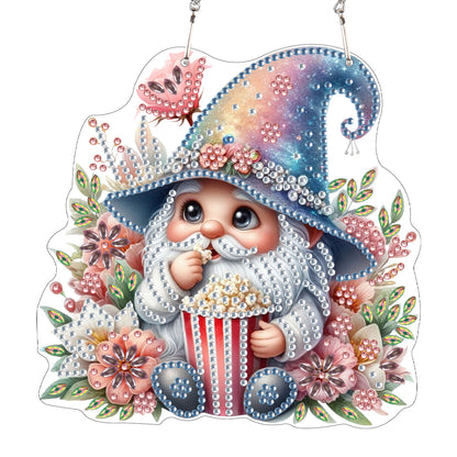 Acrylic Gnome Diamond Art Hanging Pendant for Window Decor (Popcorn Gnome)