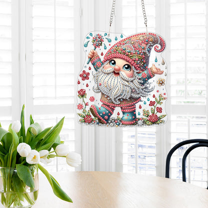 Acrylic Gnome Diamond Art Hanging Pendant for Window Decor (Flower Gnome)