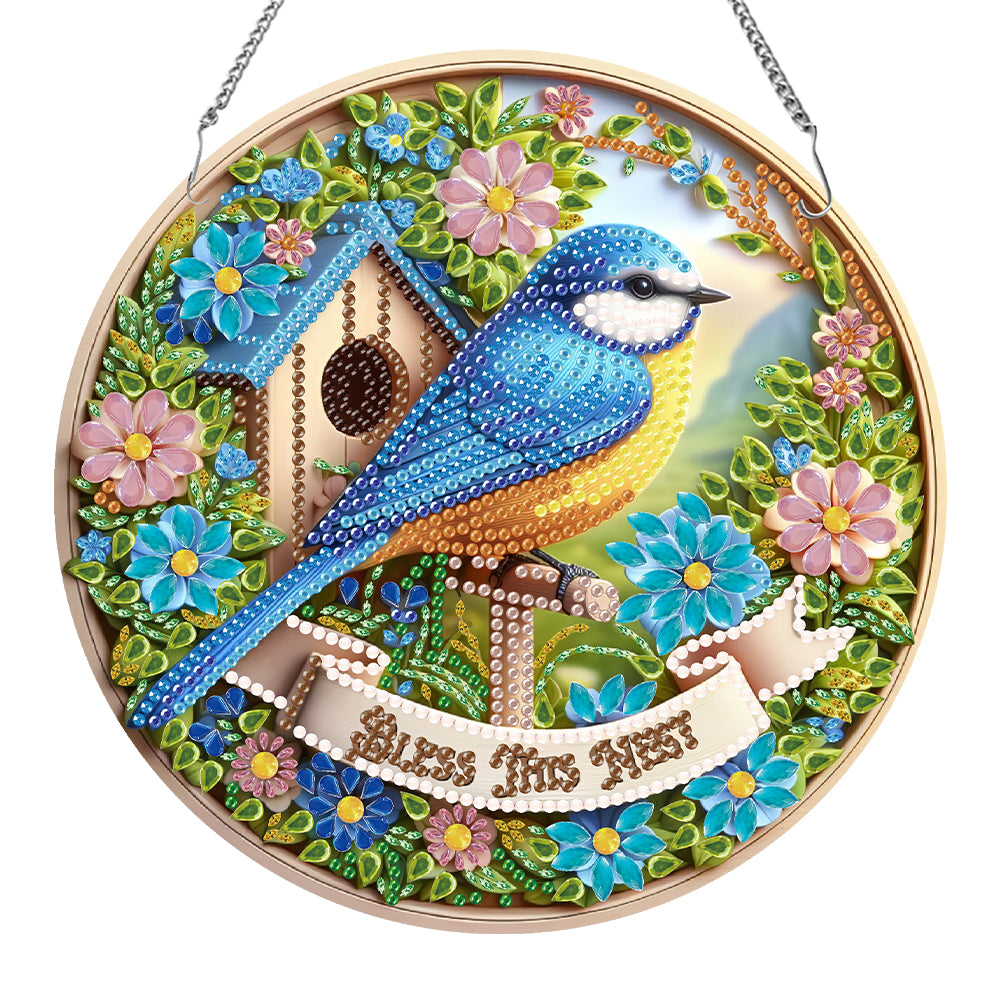 Acrylic Animal Diamond Art Hanging Pendant Diamond Painting Decor (Blue Magpie)