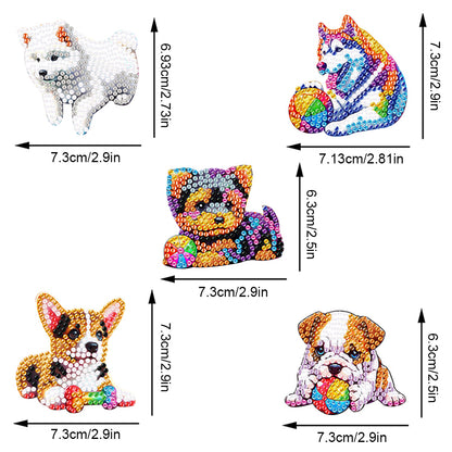 5Pcs Double Sided Dog Diamond Painting Art Keychain Pendant DIY Crafts Decor