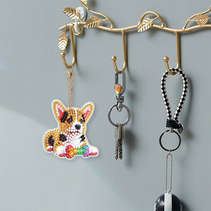 5Pcs Double Sided Dog Diamond Painting Art Keychain Pendant DIY Crafts Decor