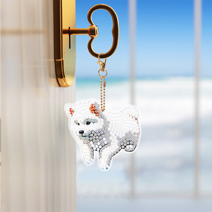 5Pcs Double Sided Dog Diamond Painting Art Keychain Pendant DIY Crafts Decor